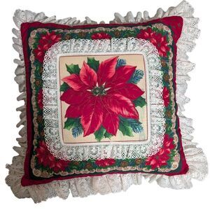 Handmade Poinsettia ruffle pillow 17X17 Christmas Holiday decorative accent